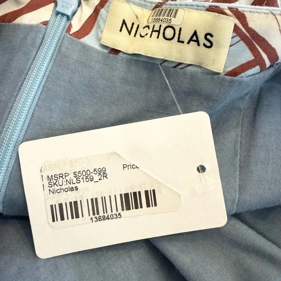 NICHOLAS Julie Cotton Floral Midi Dress Ruffle Detail and Pockets Blue Size 2 - Picture 12 of 14